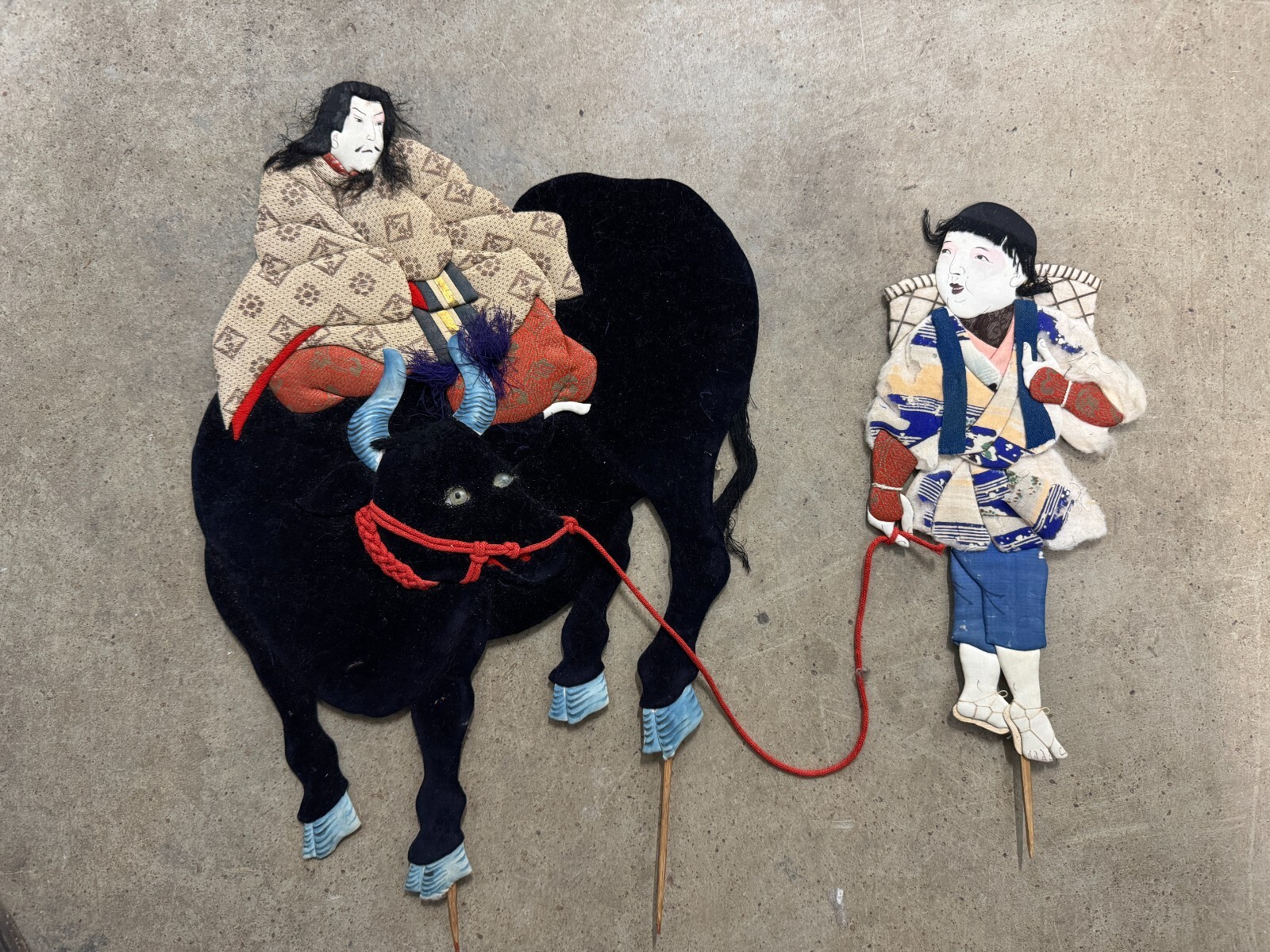 RARE Vintage Japanese oshi-e 100% Handed Painting Album Bull & Figure RARE Vintage Japanese oshi-e 100% Handed Painting Album Bull & Figure