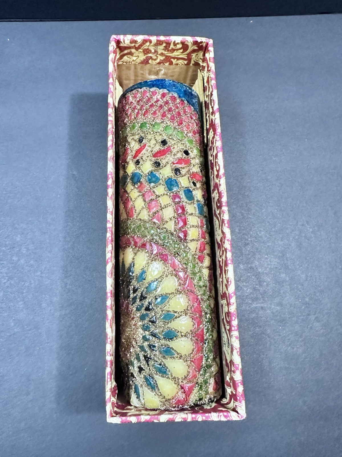 VINTAGE MID CENTURY ORNATE PILLAR CARVED CHRISTMAS CANDLE HANDMADE ITALY NEW NIB VINTAGE MID CENTURY ORNATE PILLAR CARVED CHRISTMAS CANDLE HANDMADE ITALY NEW NIB