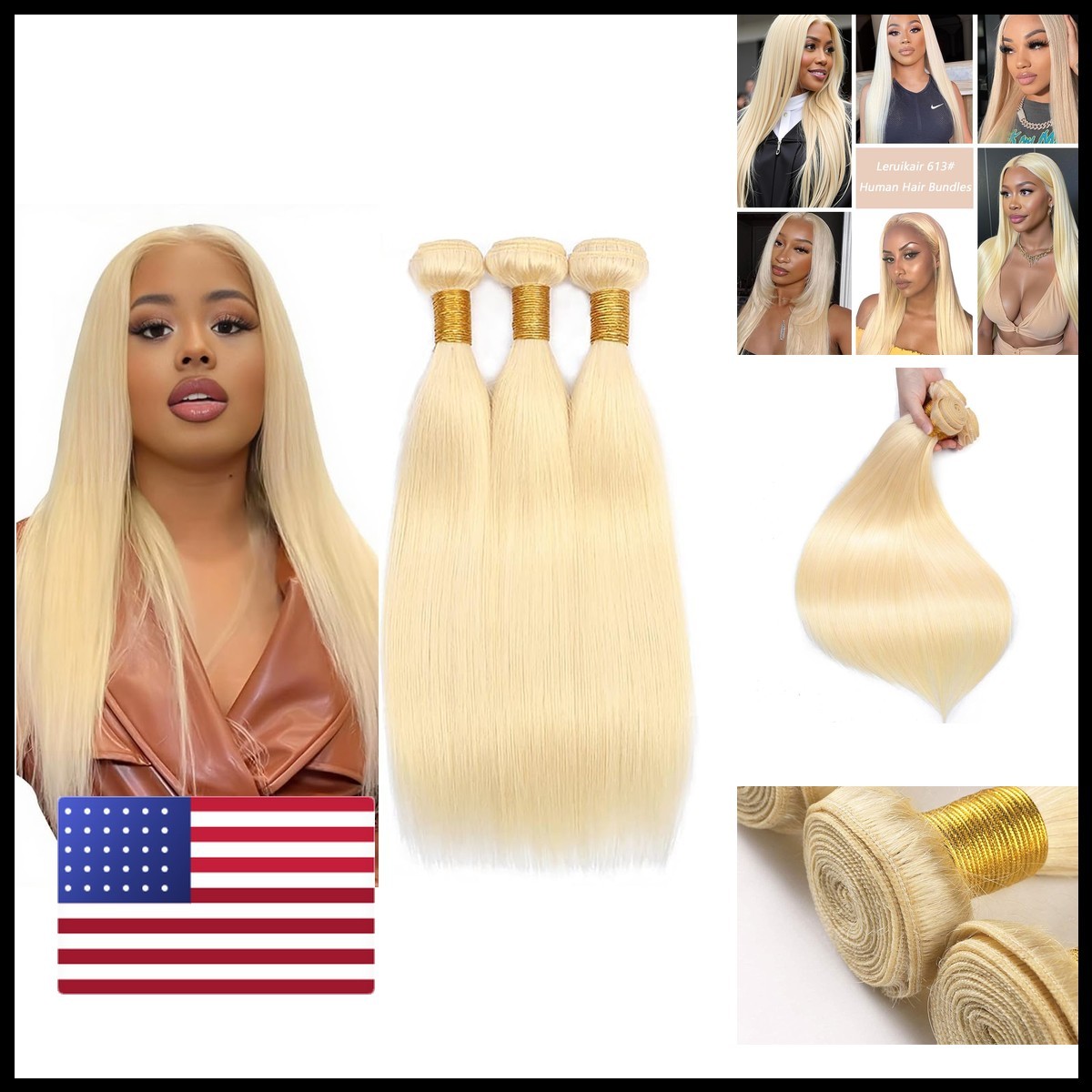 Leruikair Human Hair Bundles 12 14 16in Straight Blonde 613 Unprocessed Leruikair Human Hair Bundles 12 14 16in Straight Blonde 613 Unprocessed