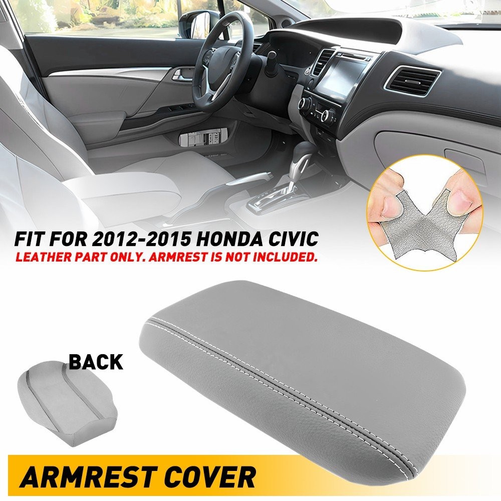 Center Console Armrest Leather Synthetic Cover for Honda Civic 12 13 14-15 Gray