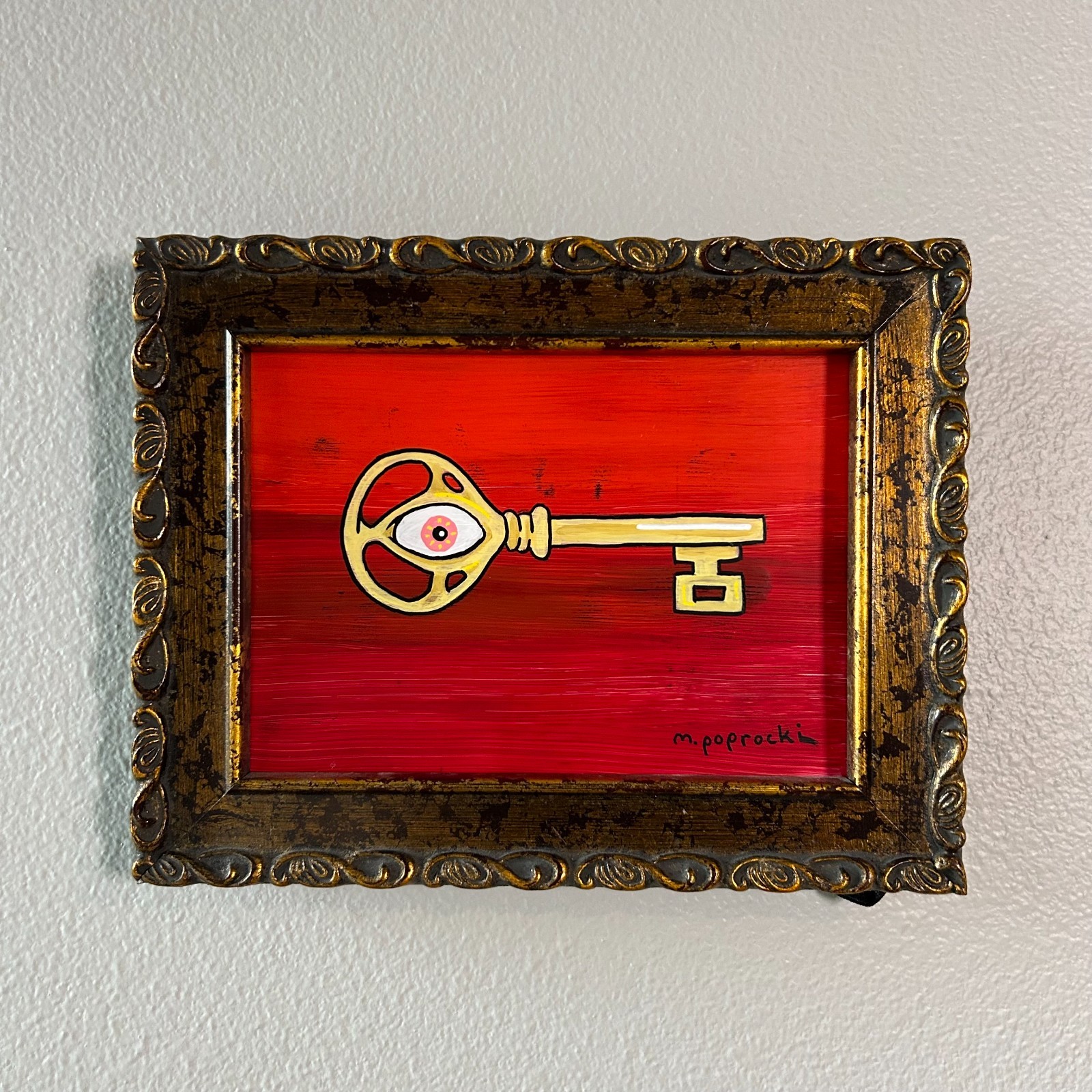 Bio Eye Golden Skeleton Key Original Pop Surrealism Art Painting by Mat Poprocki