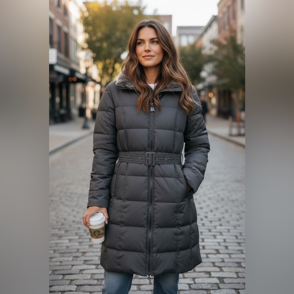 Woolrich Klondike Black Down Coat with Fur Trim Women\'s Sz Medium