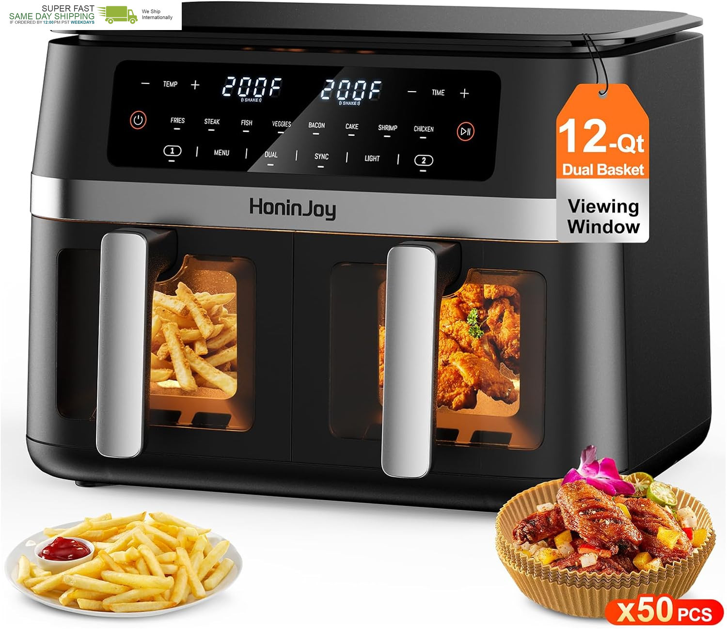 10-In-1 Digital Touchscreen Double Zone Air Fryers, Synccook to Bake,Roast,Rehea