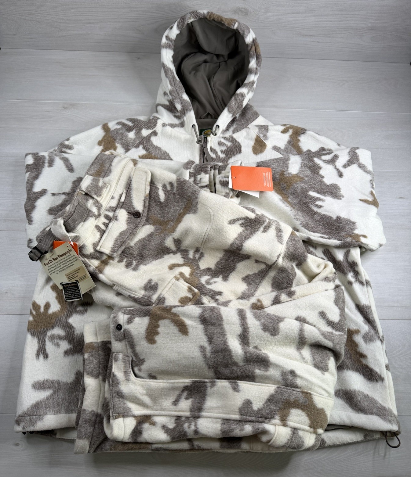 Vtg Cabelas Wooltimate Parka Pant Set Winter Camo Wind Shear Double Knee 2XL NWT