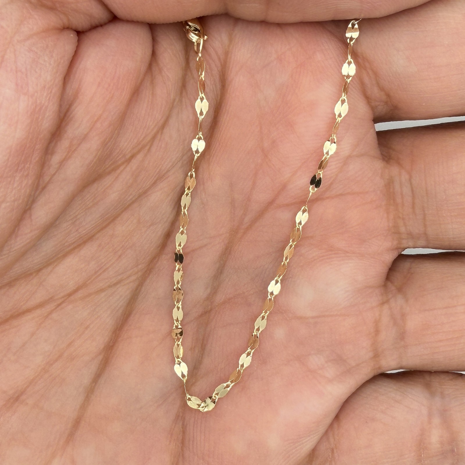 14k Yellow Gold Petal Chain Dainty Mirror Link Necklace 1.9 mm 6 to 24 Inches 14k Yellow Gold Petal Chain Dainty Mirror Link Necklace 1.9 mm 6 to 24 Inches