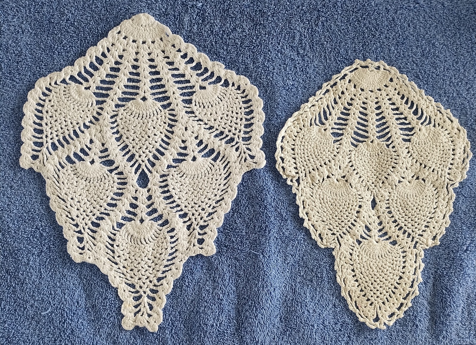 Two Vintage Handmade Crochet Doily Pineapple Pattern 13.25 In & 11 In Two Vintage Handmade Crochet Doily Pineapple Pattern 13.25 In & 11 In
