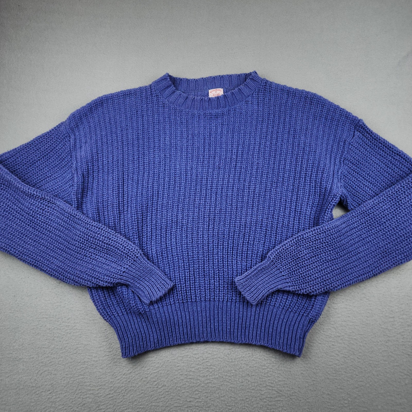 Vintage Brooks Brothers Sweater Mens Medium Blue Cotton Chunky Knit Crewneck USA