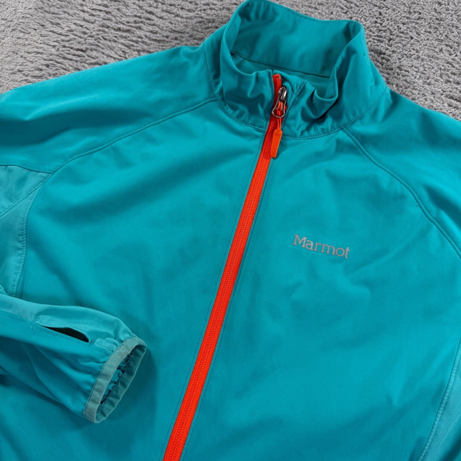 Marmot Softshell Jacket Women Large Teal Blue Orange Full Zip Excellent Active