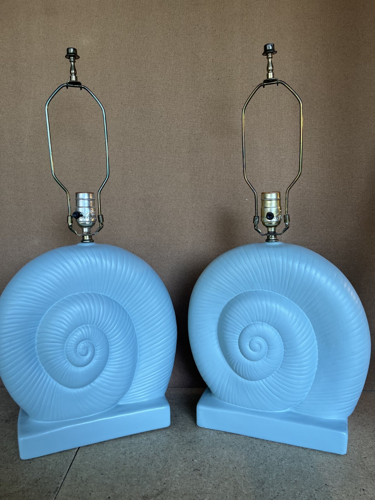Set Of 2 - Vtg MCM Ceramic Nautilus Sea Shell Shaped Blue Table Lamps Set Of 2 - Vtg MCM Ceramic Nautilus Sea Shell Shaped Blue Table Lamps