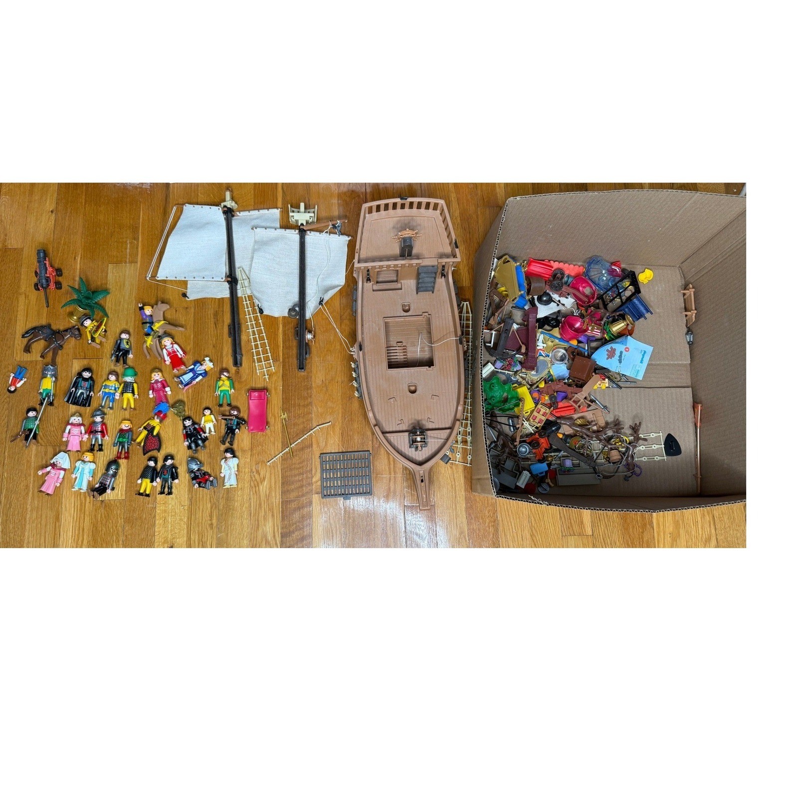 Playmobil Pirate Ship Lot 20+ Figures  50+Accessories Treasure Chest Box