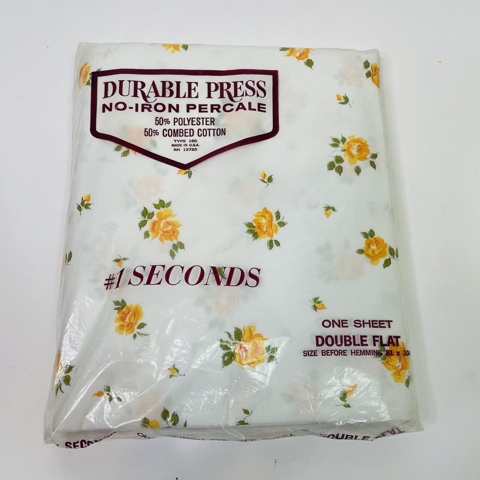 Vintage Durable Press No Iron Combed Percale Full Flat Orange Floral Rose Sheet