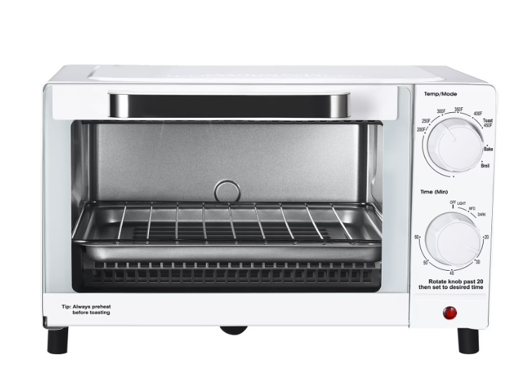 Mainstays 4 Slice Countertop Toaster Oven with 3 Settings, Includes Baking Rack