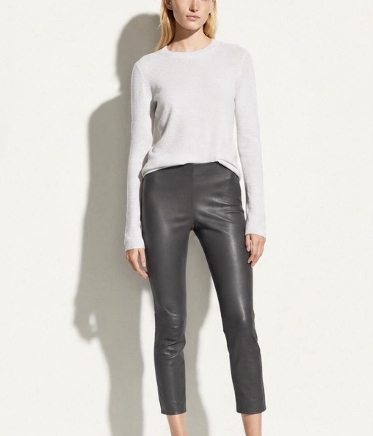 Vince 100% Lamb Leather Leggings Stitch Front Pull On Pants Women Medium Gray