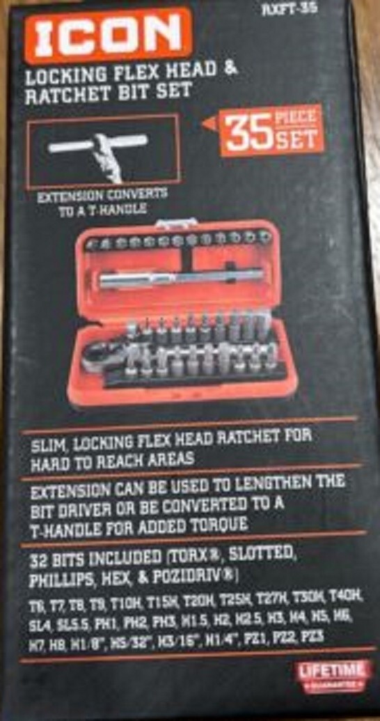 BRAND NEW ICON Locking Flex Head Ratchet and Bit Set 35 Piece USA SELLER SALE 
