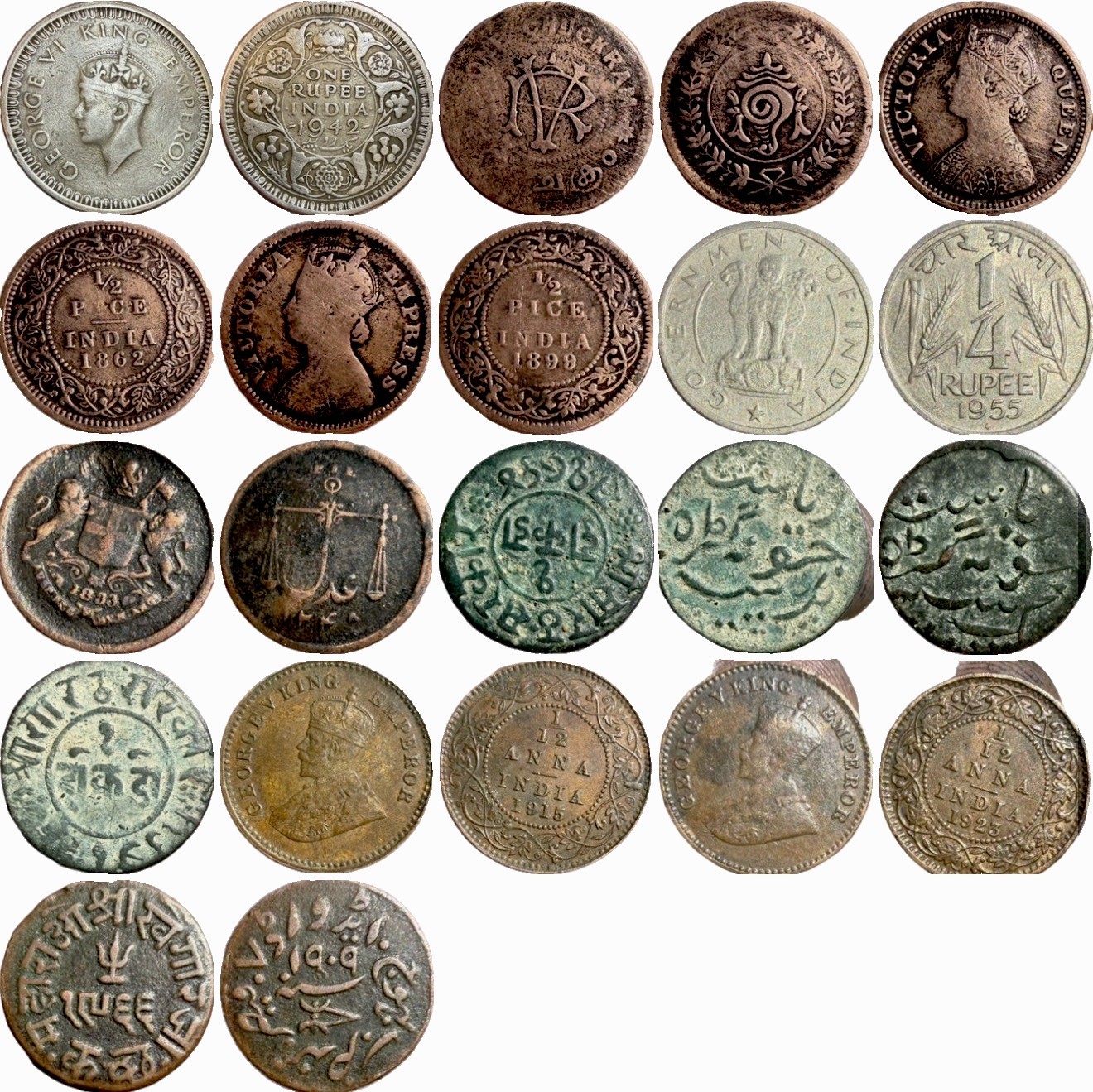 British India And princely States Lot Of 11 copper And Silver Coins