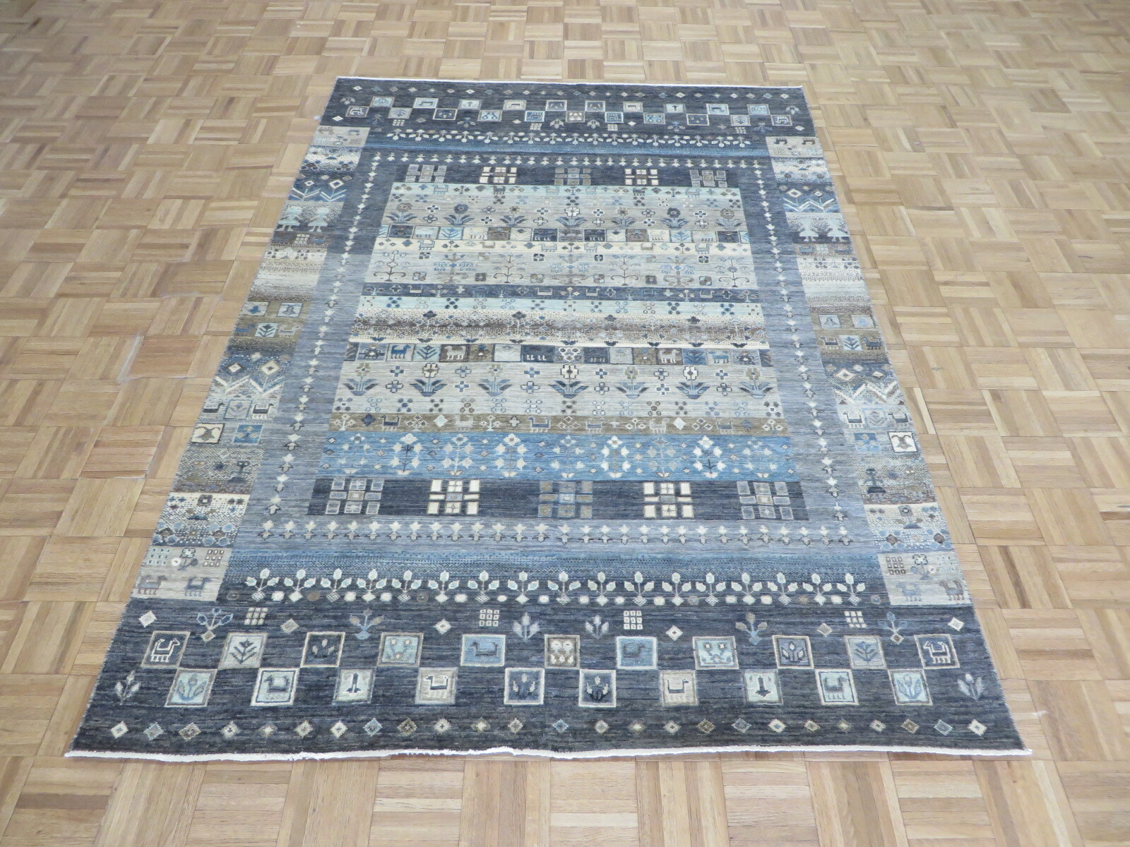 5\'7 x 7\'10 Hand Knotted Multi Colored Gabbeh Peshawar Oriental Rug G11032