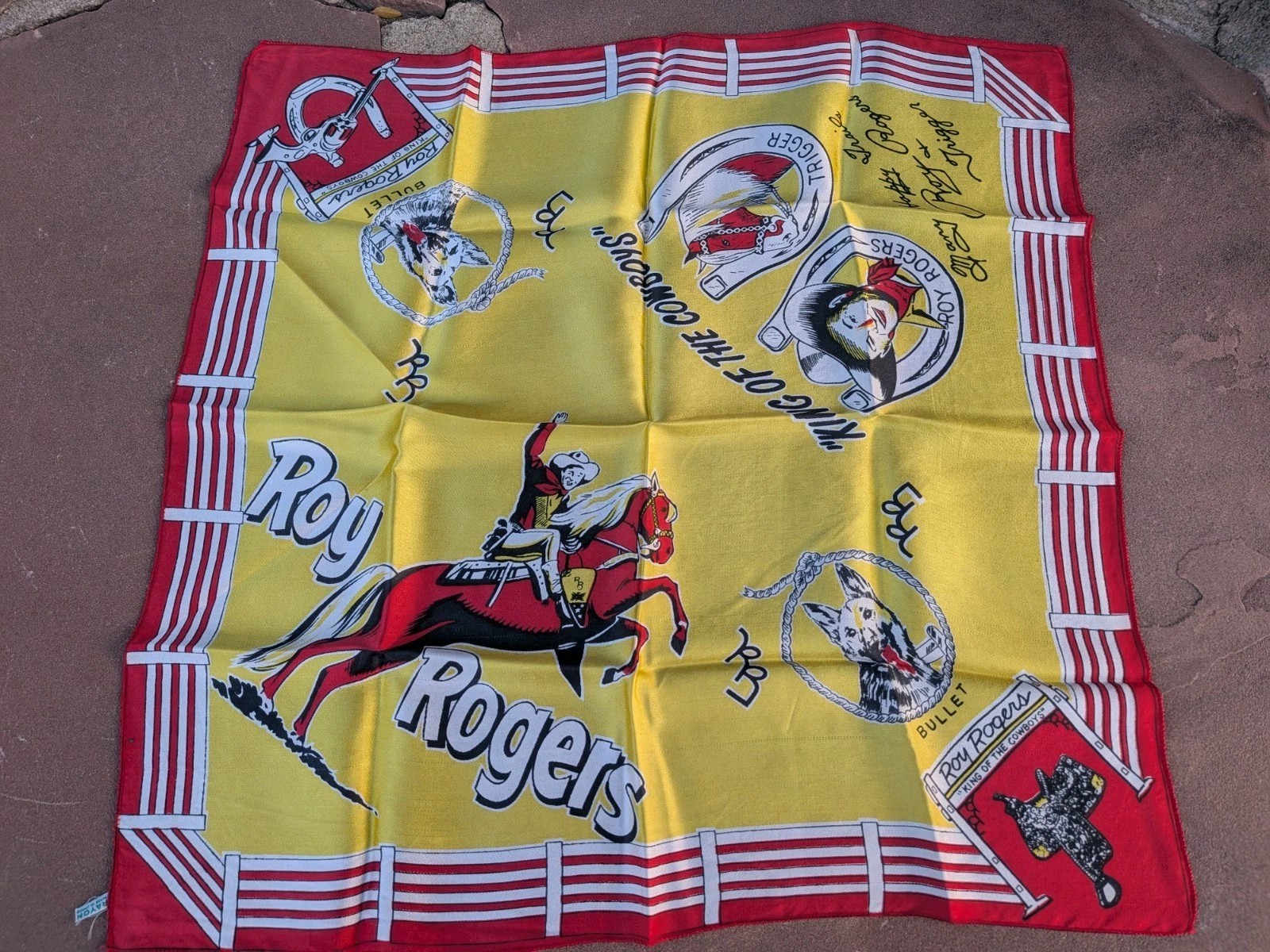 Vintage Roy Rogers & Trigger Silk Bandana-Scarf Measures 24