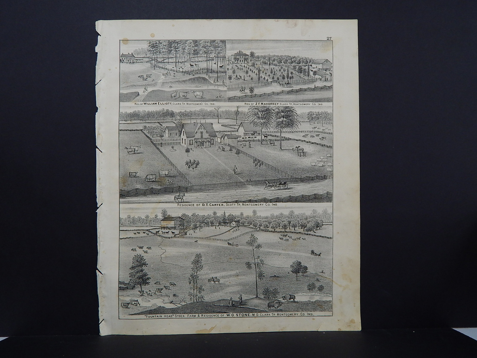 Indiana, Montgomery County Engravings 1878 Double Sided Nutt's Hotel J19#47
