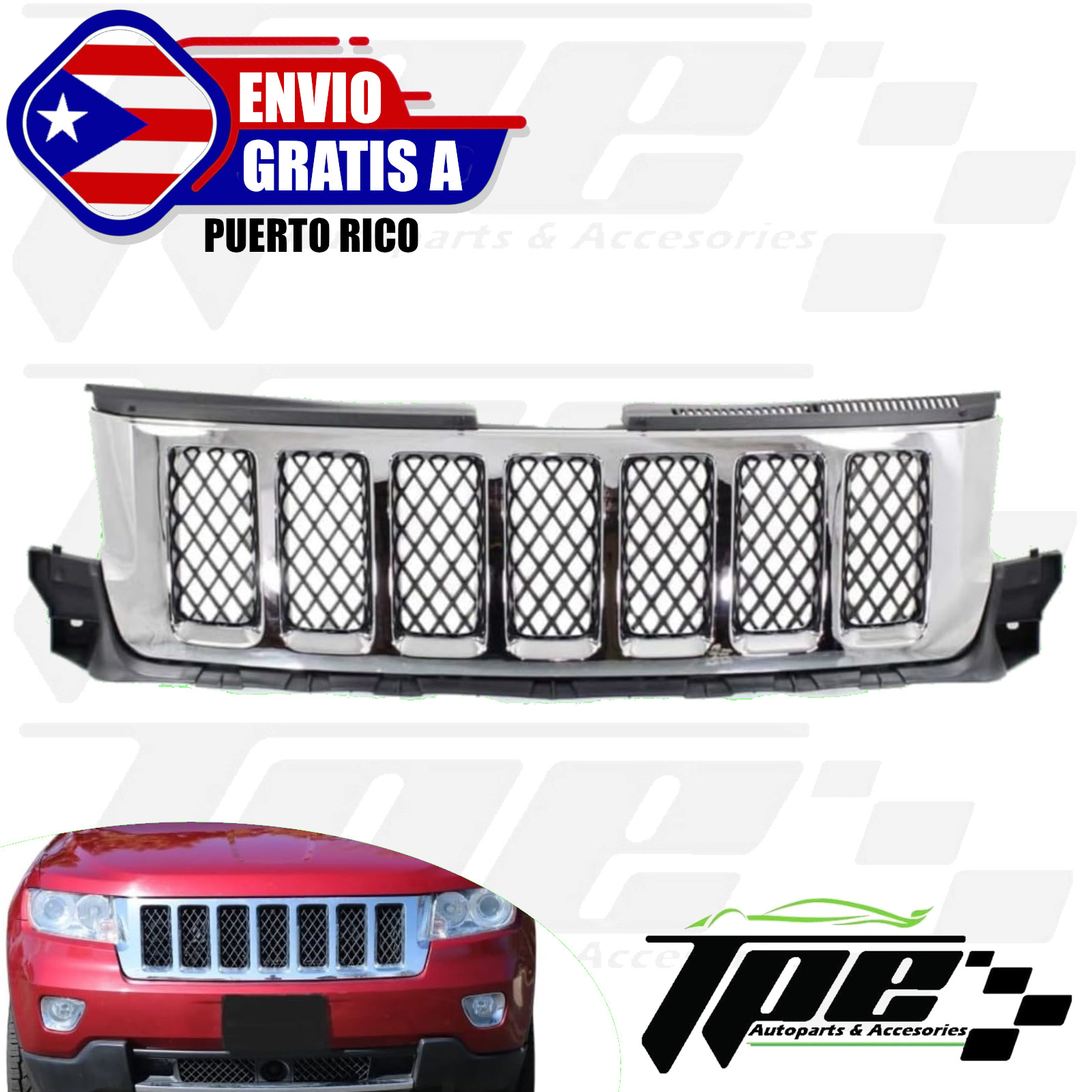 For 2011 2013 Jeep Grand Cherokee Grille Chrome And Black Mesh Grill