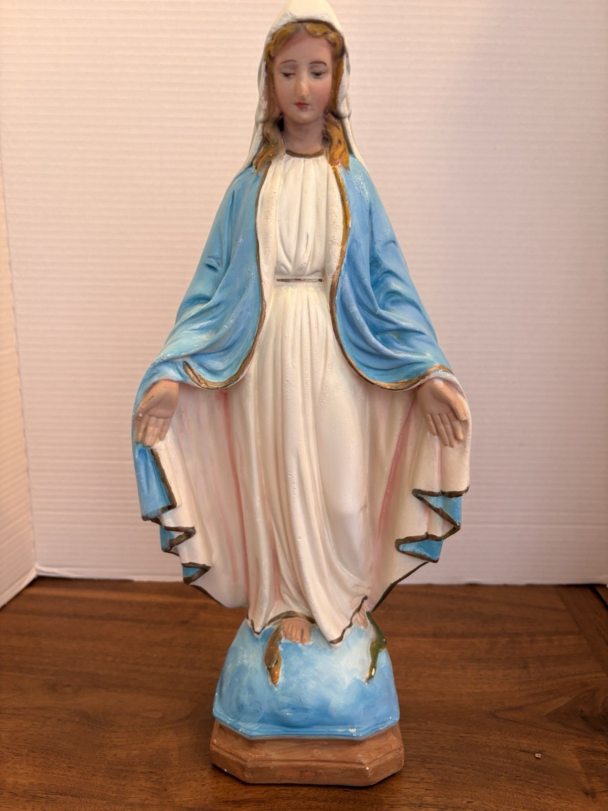 Hand-painted plaster statue of the Miraculous Madonna. 17” Hand-painted plaster statue of the Miraculous Madonna. 17”