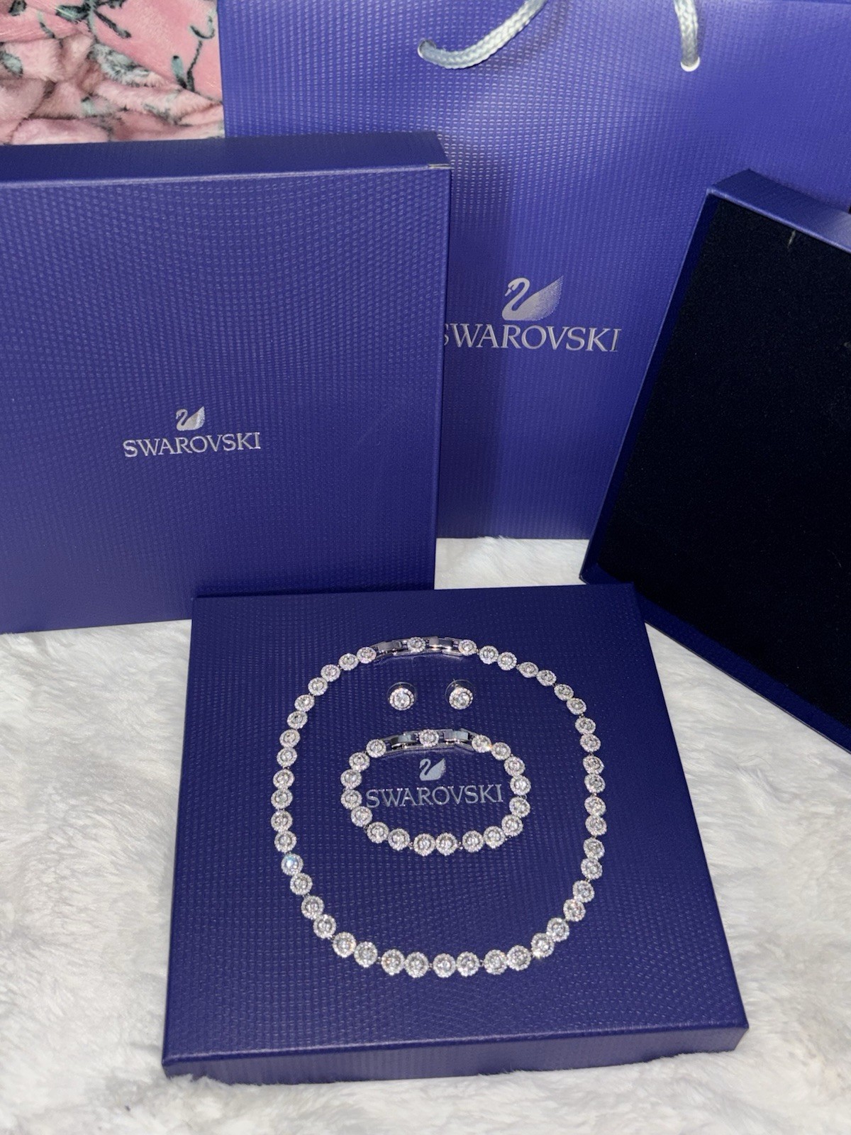 SWAROVSKI Silver Angelic Tennis Necklace Earrings & Bracelet Set Gift box HOT US