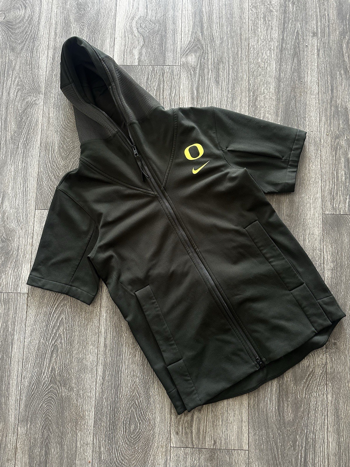 TEAM ISSUE PE Nike Oregon Ducks Short Sleeve Hoodie Jacket Green Yellow Size S