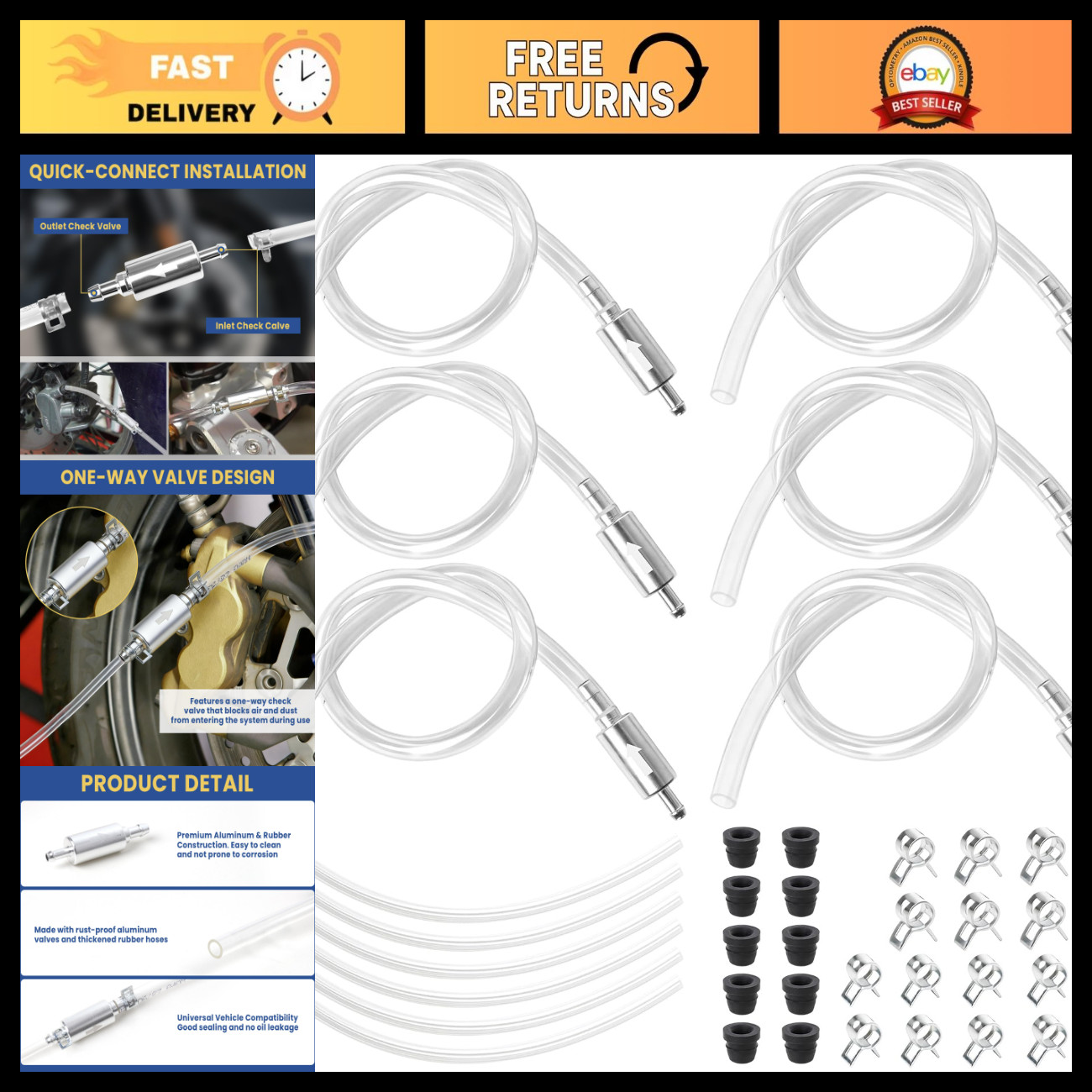 4-Pack Brake Bleeder Hose Kit with One-Way Check Valves for Easy Fluid Change 4-Pack Brake Bleeder Hose Kit with One-Way Check Valves for Easy Fluid Change