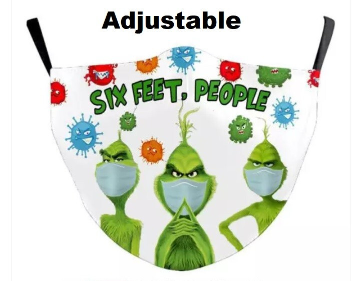 Grinch Face Mask Adjustable Six Feet, People Funny Christmas Cloth Unisex Adult