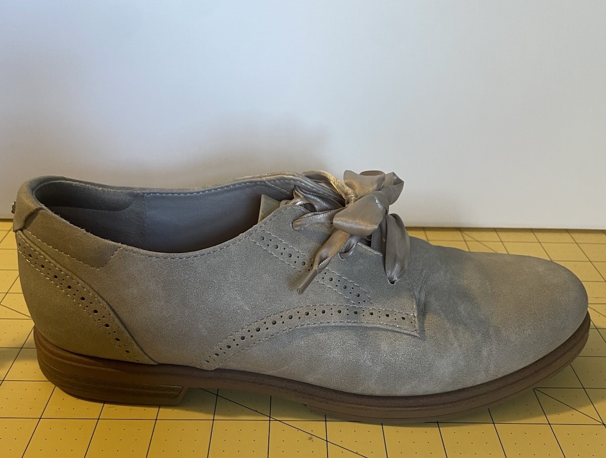 Dr. Scholl\'s HELLO OXFORD Gray Lace-Up Flats Almond Toe Bow US 8.5 M EU 39