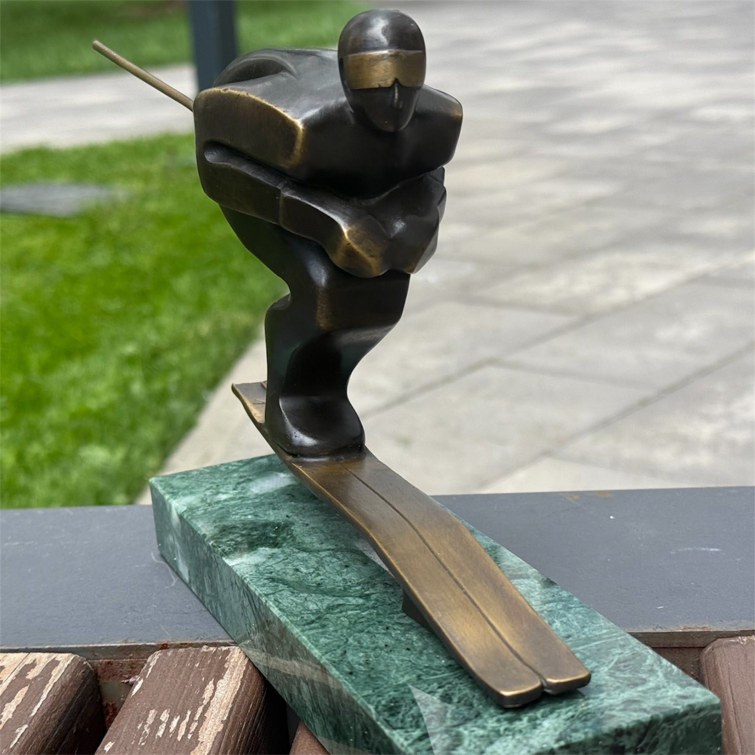 Bronze SKI Statue Sport Marble Sculpture Snow Art Winter Decor Nick Skier Men
