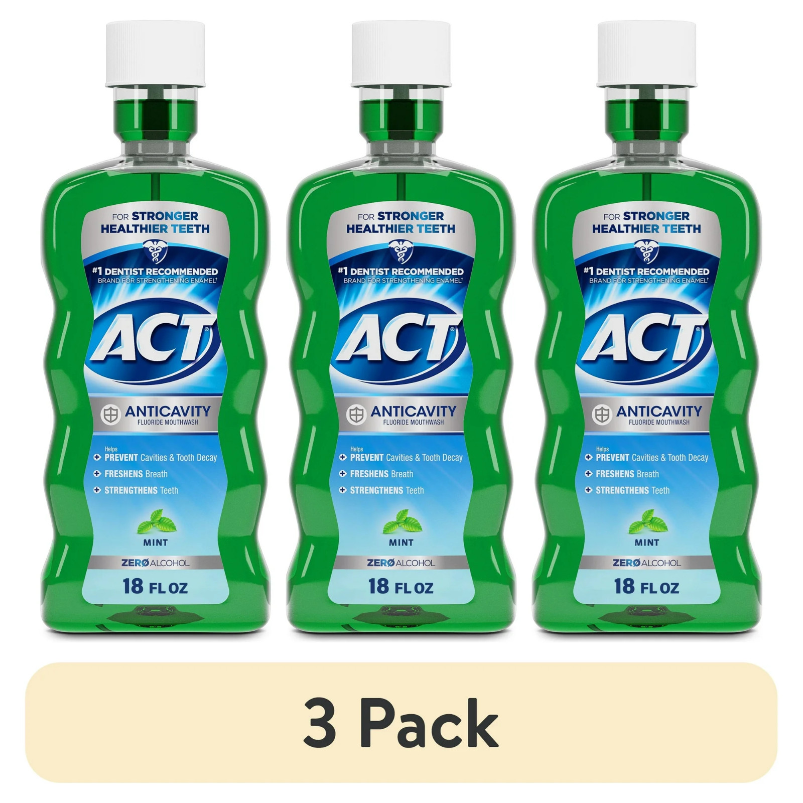 ACT Anticavity Zero Alcohol Fluoride Mouthwash 18 fl. oz., With Accurate Dosing