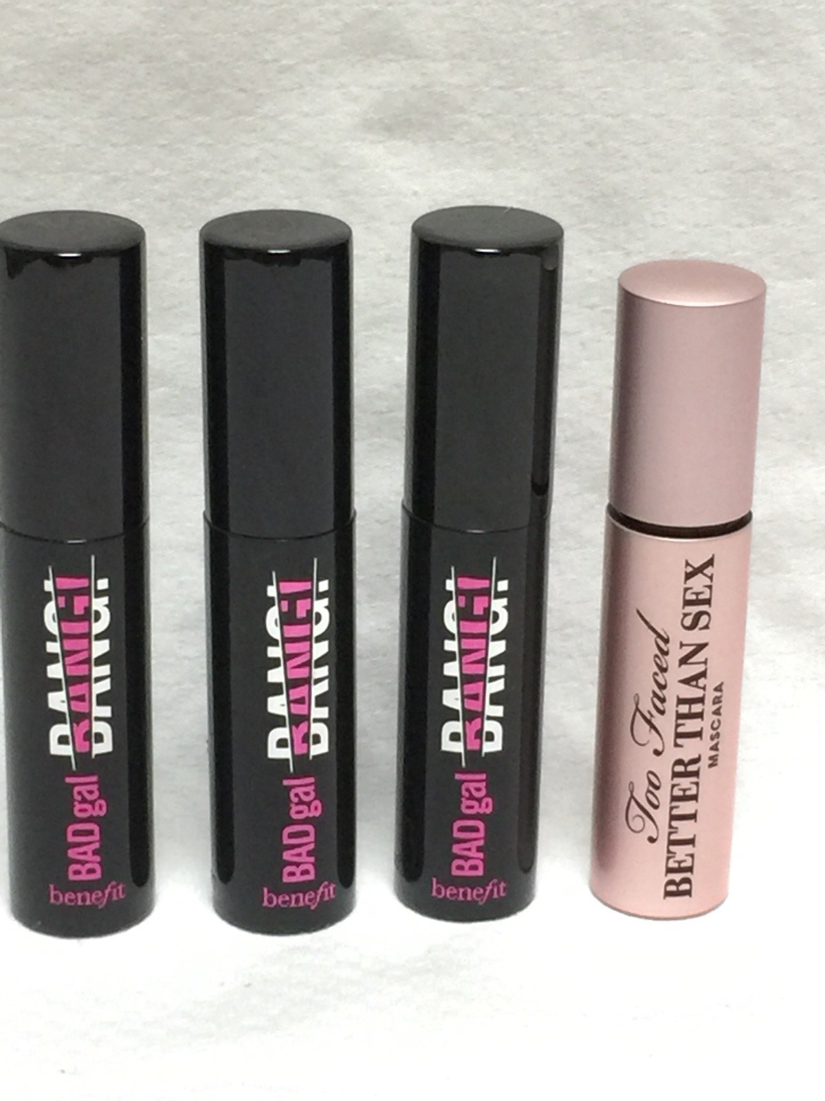 4pc- 3 BENEFIT Bad Bang Mascara no box .1 oz + 1 Too Faced Btter than sex no box