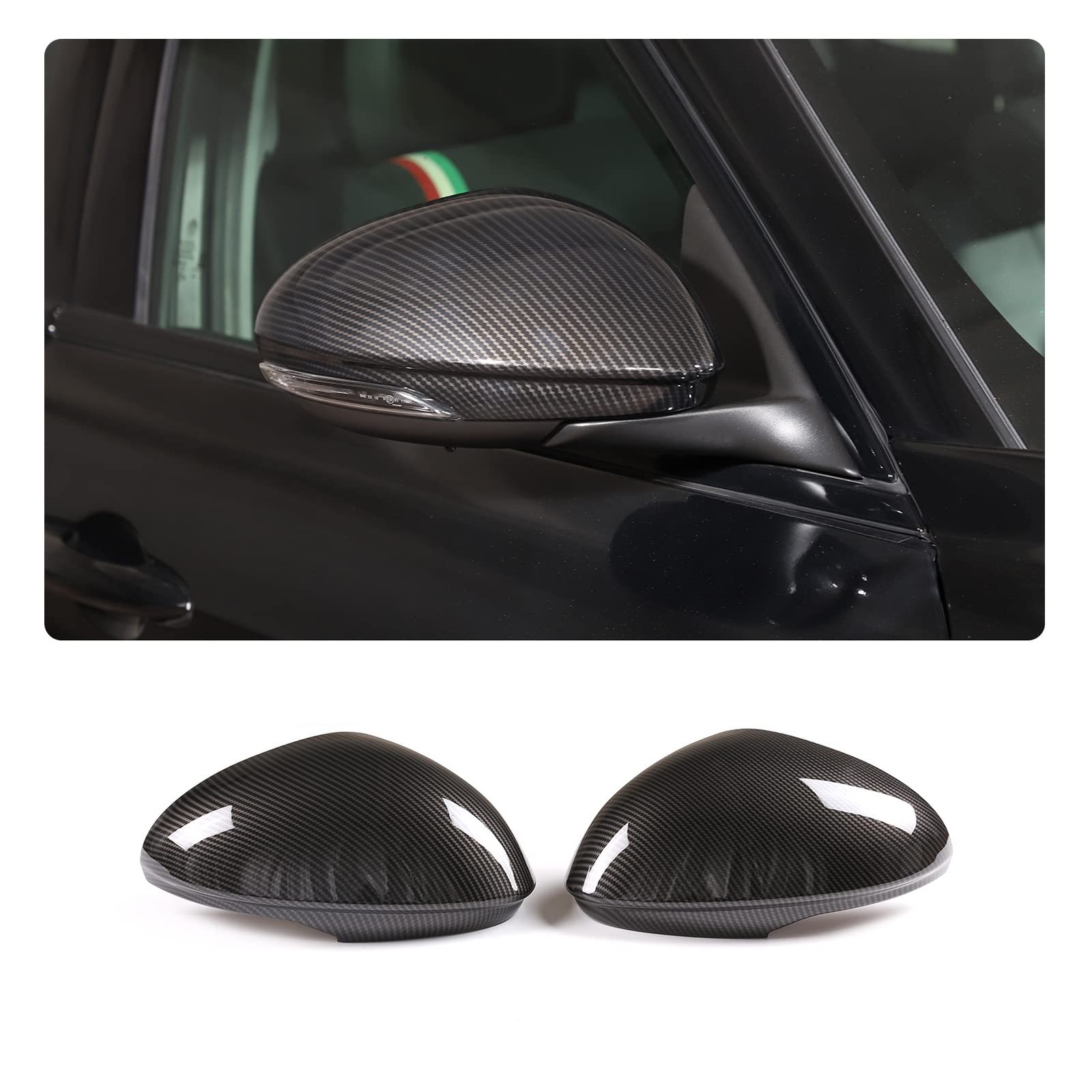 Door Side Mirror Cover Trim Caps Compatible with Alfa Romeo Giulia 2017-2024 Sid