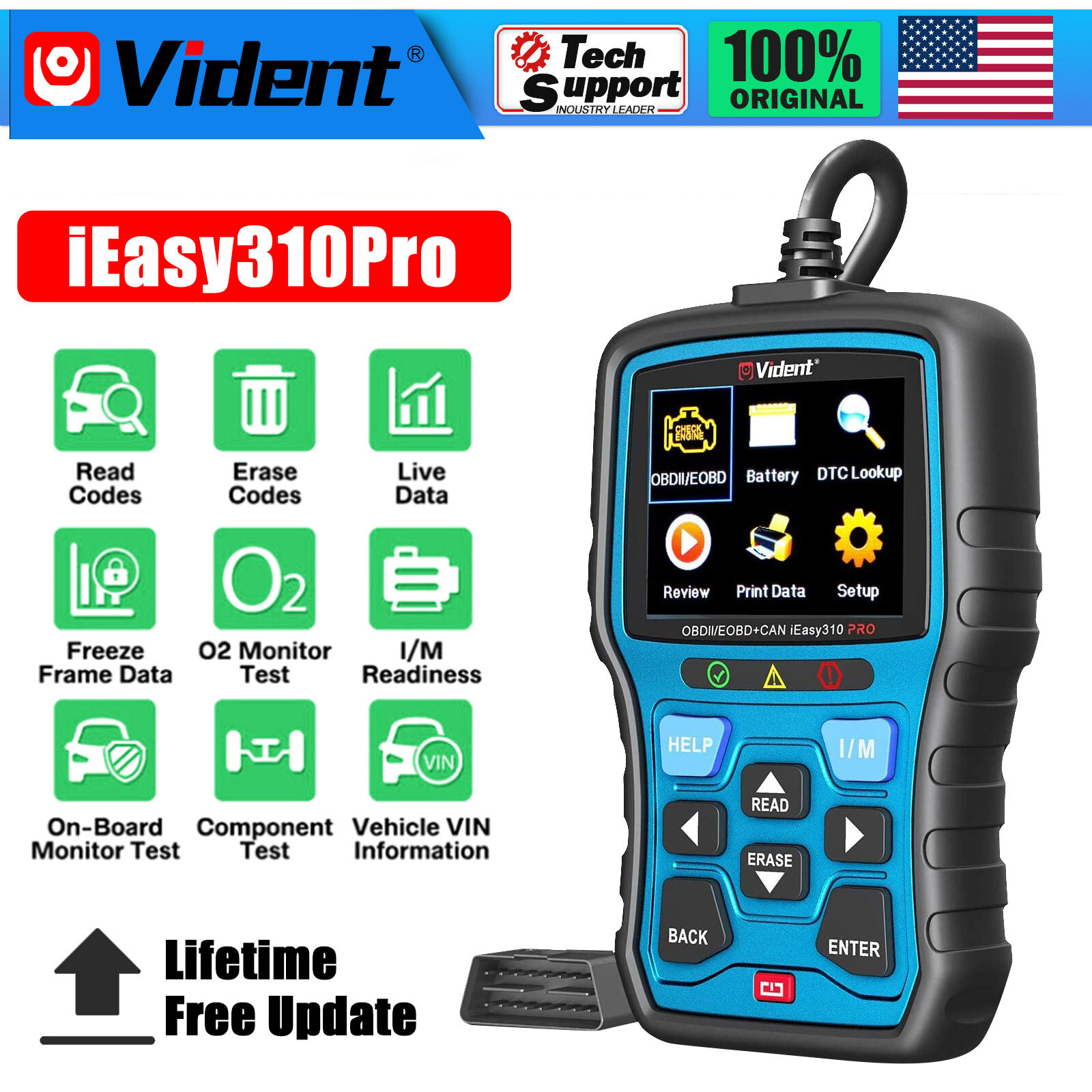Vident iEasy 310 Pro OBD2 Scanner OBD Ⅱ Diagnostic Tool Turn Off Engine Light