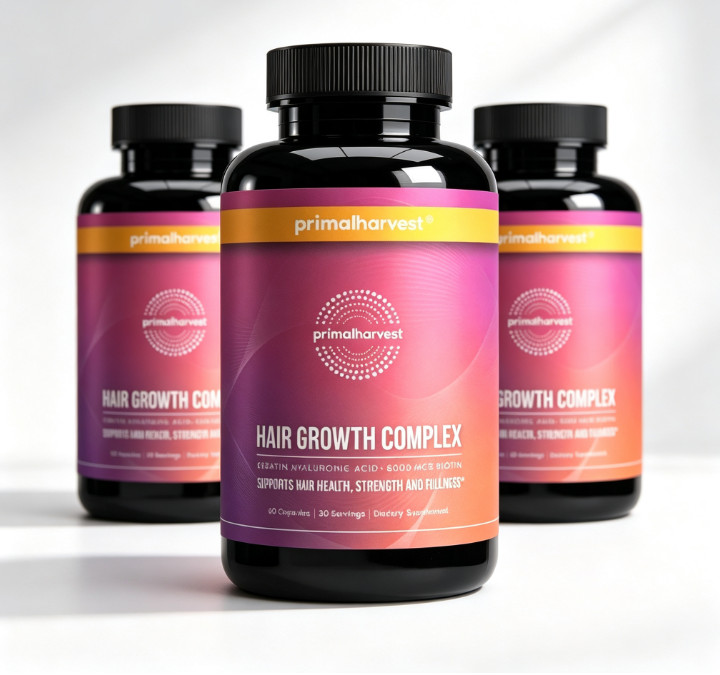 3pack Primal Harvest Hair Growth Complex - Daily Supplement, 60 Capsules