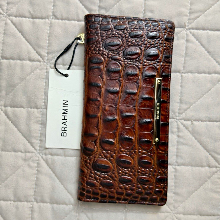 NEW Brahmin Ady Wallet Pecan Melbourne Croc Embossed Leather Slim Continental