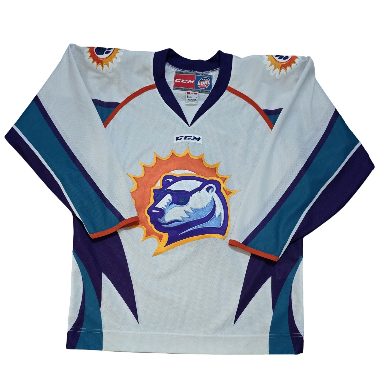 Orlando Solar Bears Jersey Mens Med White ECHL Hockey CCM Polar Bear Logo Orlando Solar Bears Jersey Mens Med White ECHL Hockey CCM Polar Bear Logo