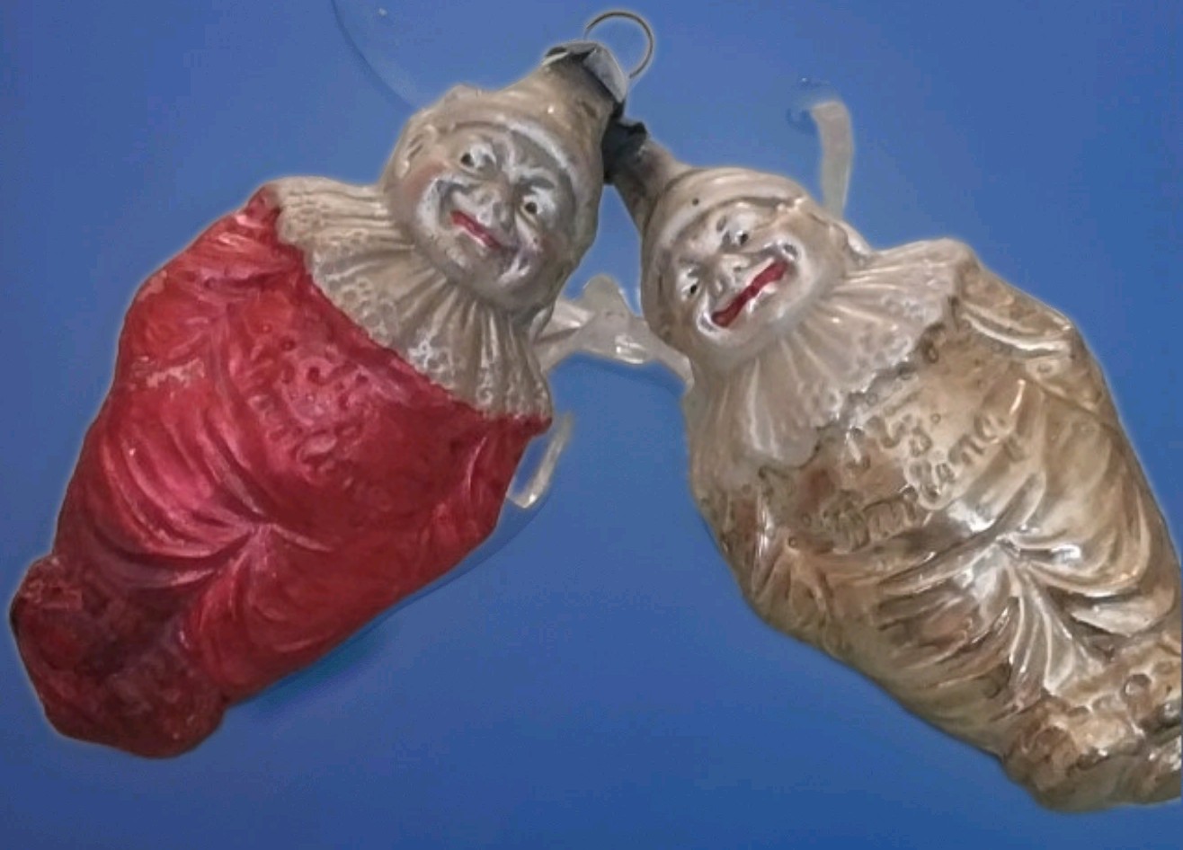 German Antique red gold Glass My Darling Diamond Clown Christmas Ornament 1930\'s