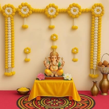 Decorative Marigold Backdrop 5x5 FT Easy DIY Haldi Diwali Pooja Event Decor Decorative Marigold Backdrop 5x5 FT Easy DIY Haldi Diwali Pooja Event Decor