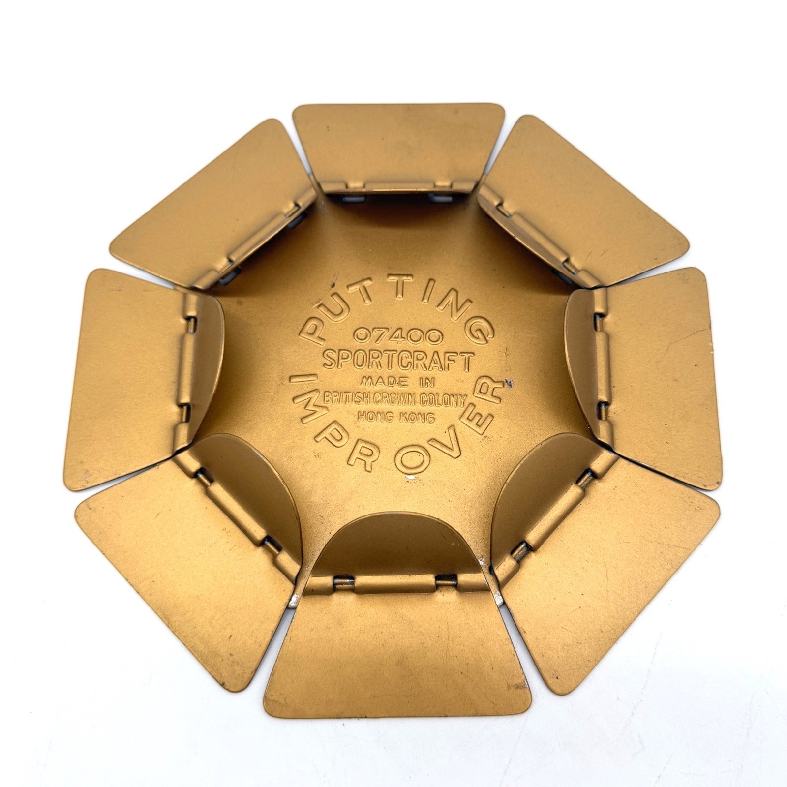 Vintage Sportcraft Putting Improver 07400 Gold Metal Golf Practice Cup Hong Kong