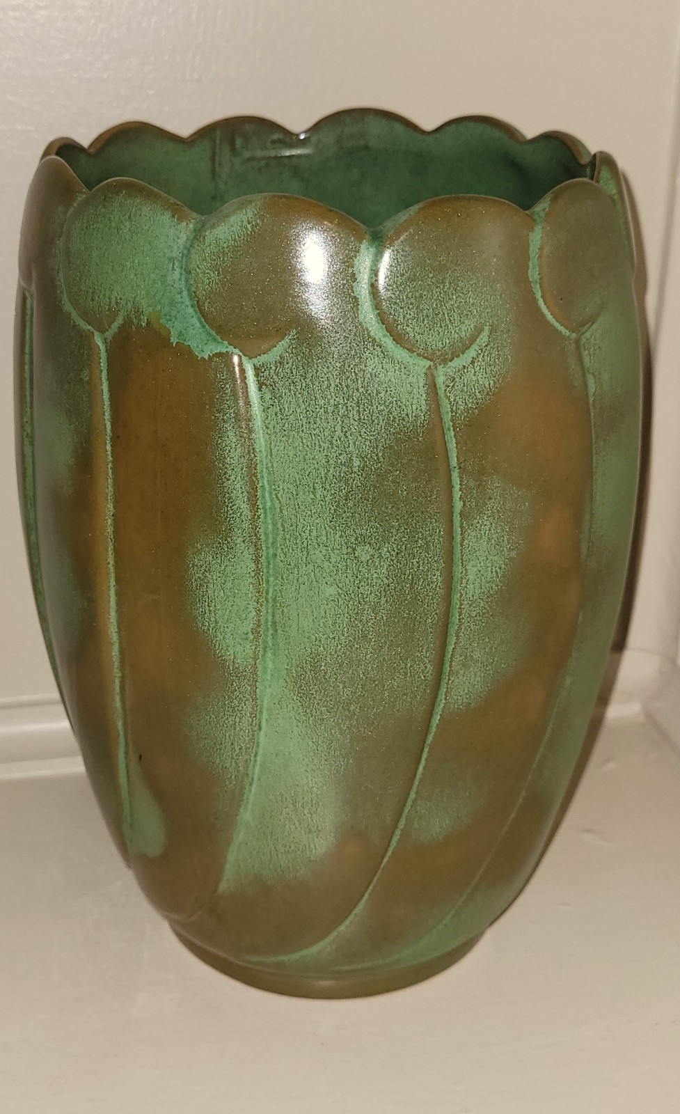 Frankoma Pottery 1940's Art Deco Green Scalloped Vase Frankoma Pottery 1940's Art Deco Green Scalloped Vase