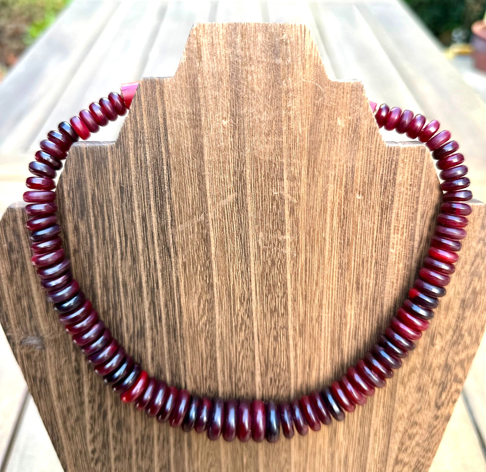 Vintage 70s Catherine Noll French Designer Red Horn Bead Modernist 18\