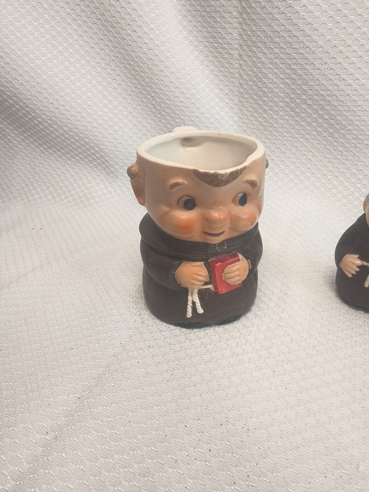 Vintage Goebel Friar Tuck 3 Pc Lot Lidded Sugar Bowl Salt and Pepper Shakers