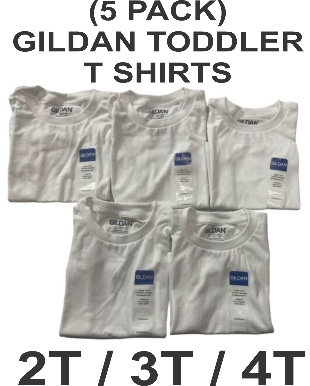(5 PACK) Gildan Toddler 2T 3T 4T Cotton Short Sleeve T-Shirt Plain White Shirts