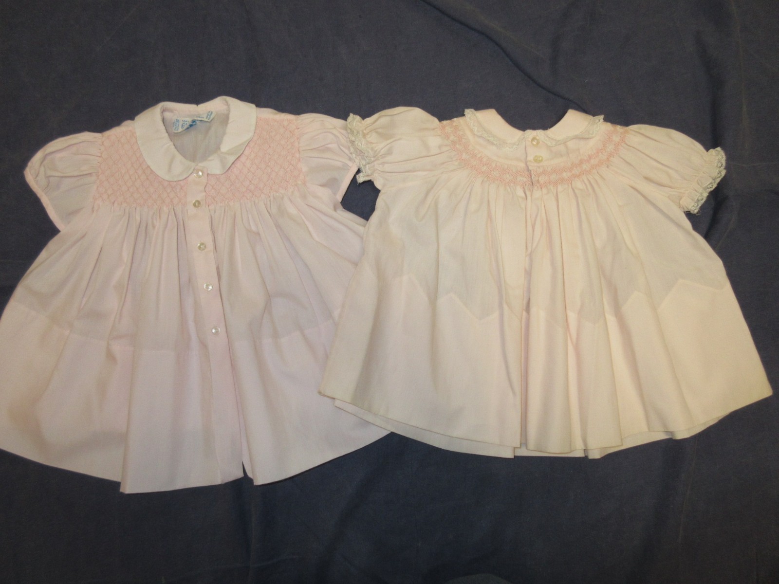 2 Vtg Baby Girls Dresses by FELTMAN Bros - 3-6 m - Lt Pink SMOCKED Smocking LACE