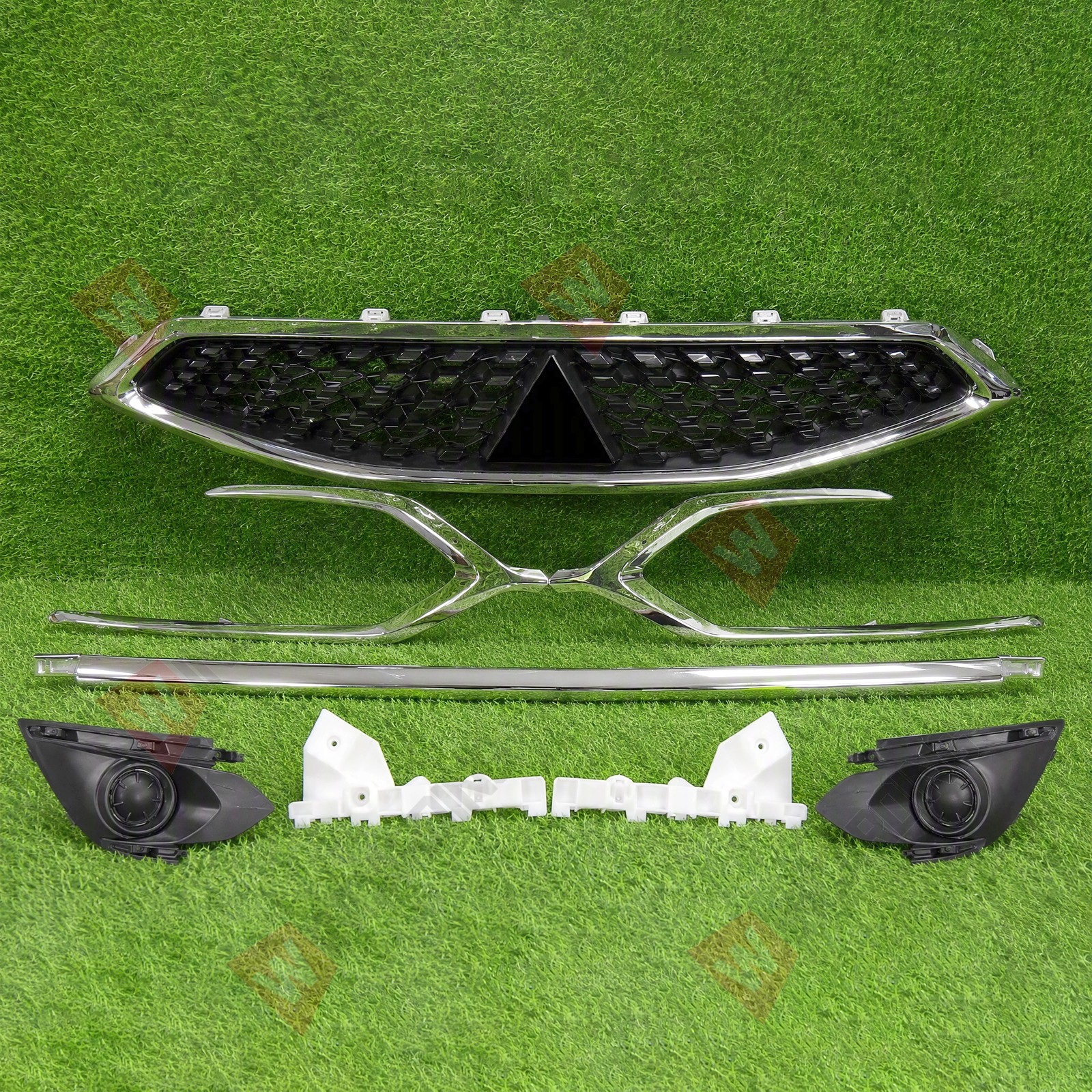 For 2017-2020 Mitsubishi Mirage Front Bumper Grille Chrome W/Trim Fog Lamp Bezel
