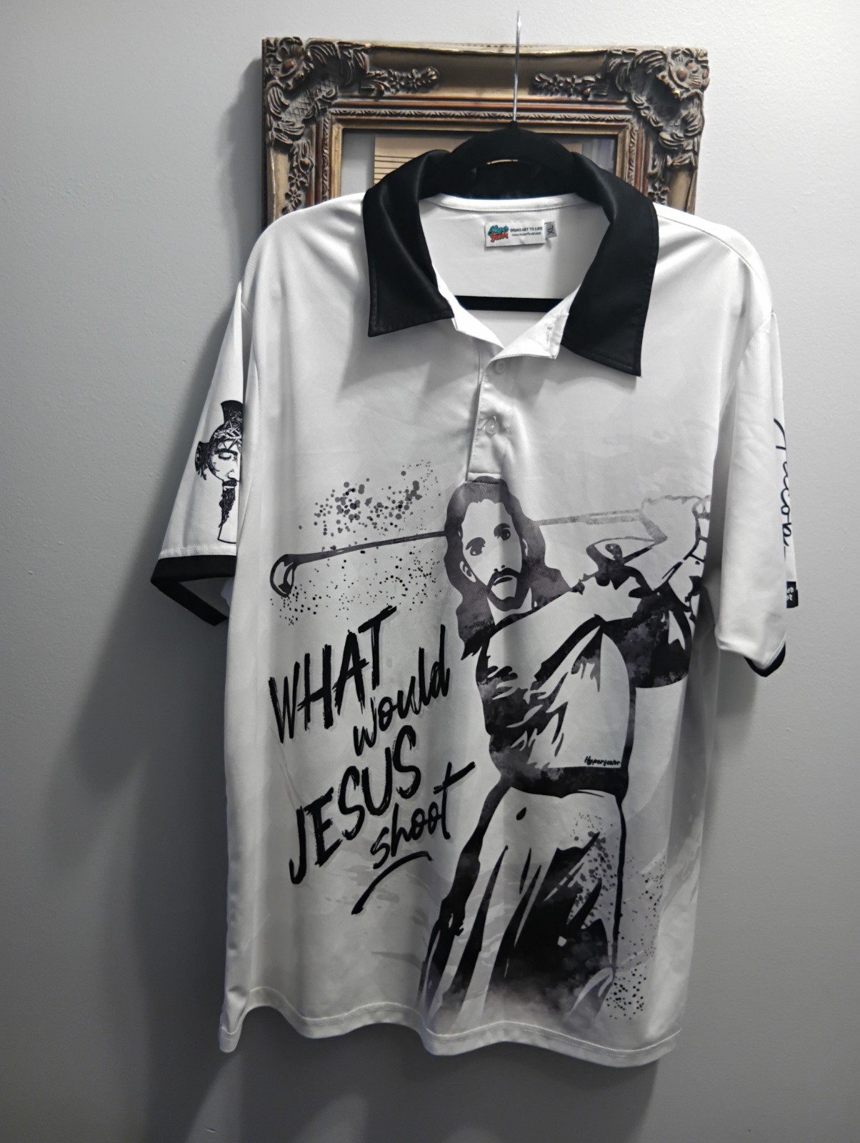 What Would Jesus Shoot AOP Golf Polo Xl What Would Jesus Shoot AOP Golf Polo Xl