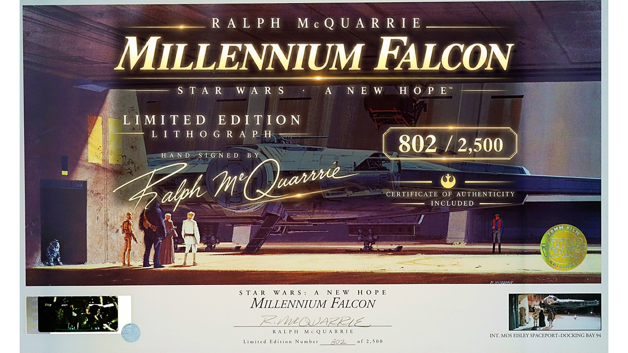 Signed Ralph McQuarrie Star Wars Millennium Falcon Lithograph 70mm Film Cells