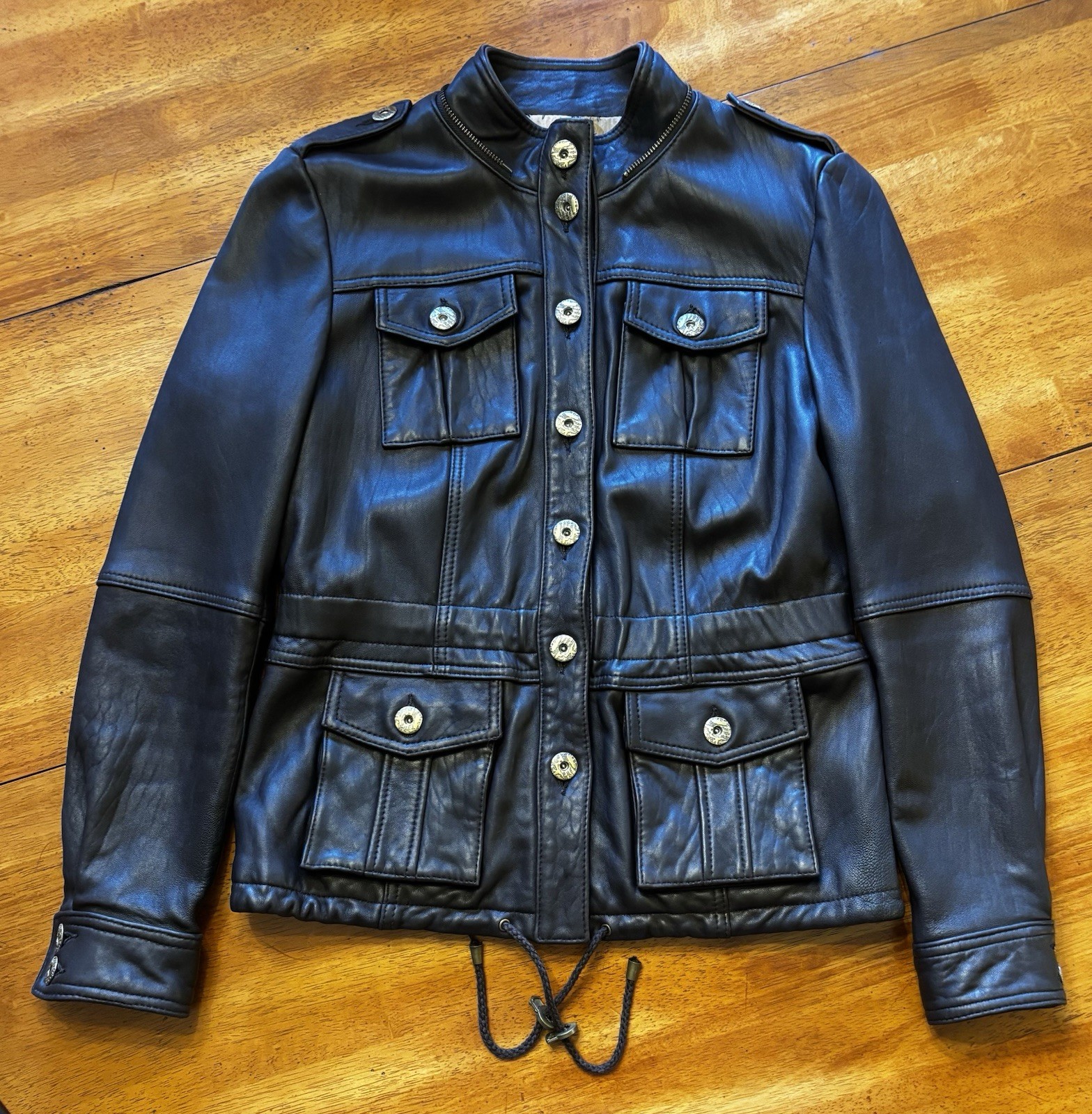 Vintage Bagatelle Brown Leather Utility Safari Jacket Large (fits small/medium) Vintage Bagatelle Brown Leather Utility Safari Jacket Large (fits small/medium)