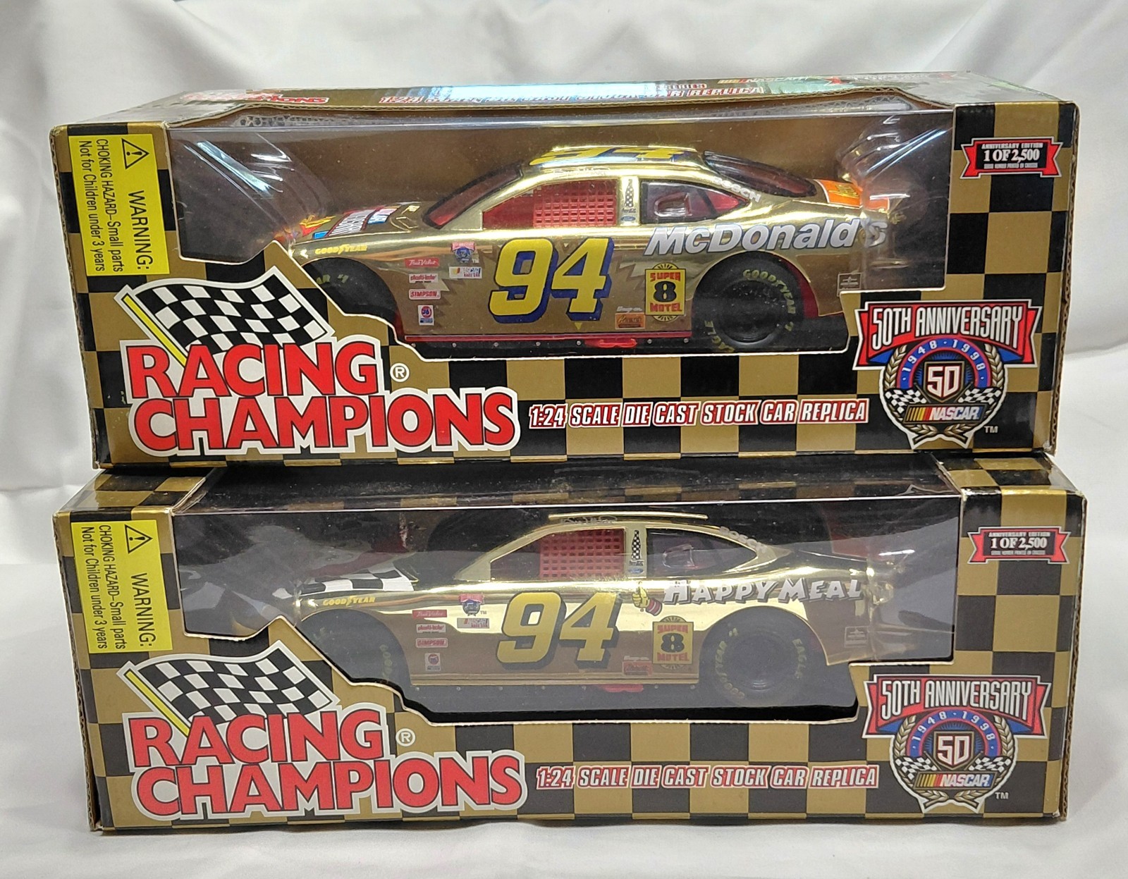 2 NIB RACING CHAMPIONS 1:24 Scale Diecast #94 Bill Elliott Gold Tone McDonald\'s 2 NIB RACING CHAMPIONS 1:24 Scale Diecast #94 Bill Elliott Gold Tone McDonald\'s